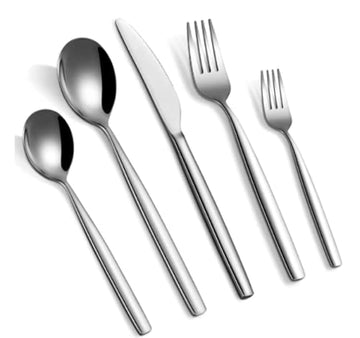 Set di posate Garvee da 60 pezzi in argento per 12 persone, acciaio inossidabile, lucidato a specchio, antiruggine, lavabile in lavastoviglie, per casa e ristorante, argento