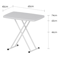 Tavolo da giardino pieghevole Garvee, altezza regolabile, tavolino laterale piccolo, per esterni, struttura in metallo, 65 x 45 x 46–71 cm, plastica, bianco