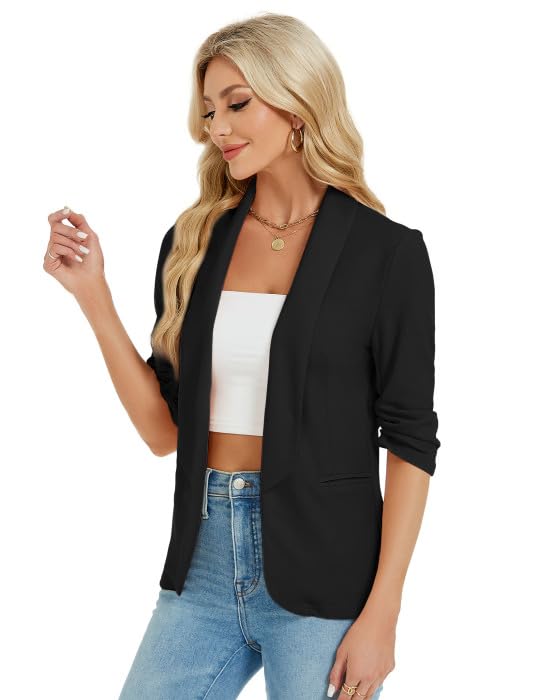 Blazer da donna Garvee, elegante e casual, con apertura frontale, giacca da lavoro, nero, taglia S, vestibilità elegante, tessuto confortevole