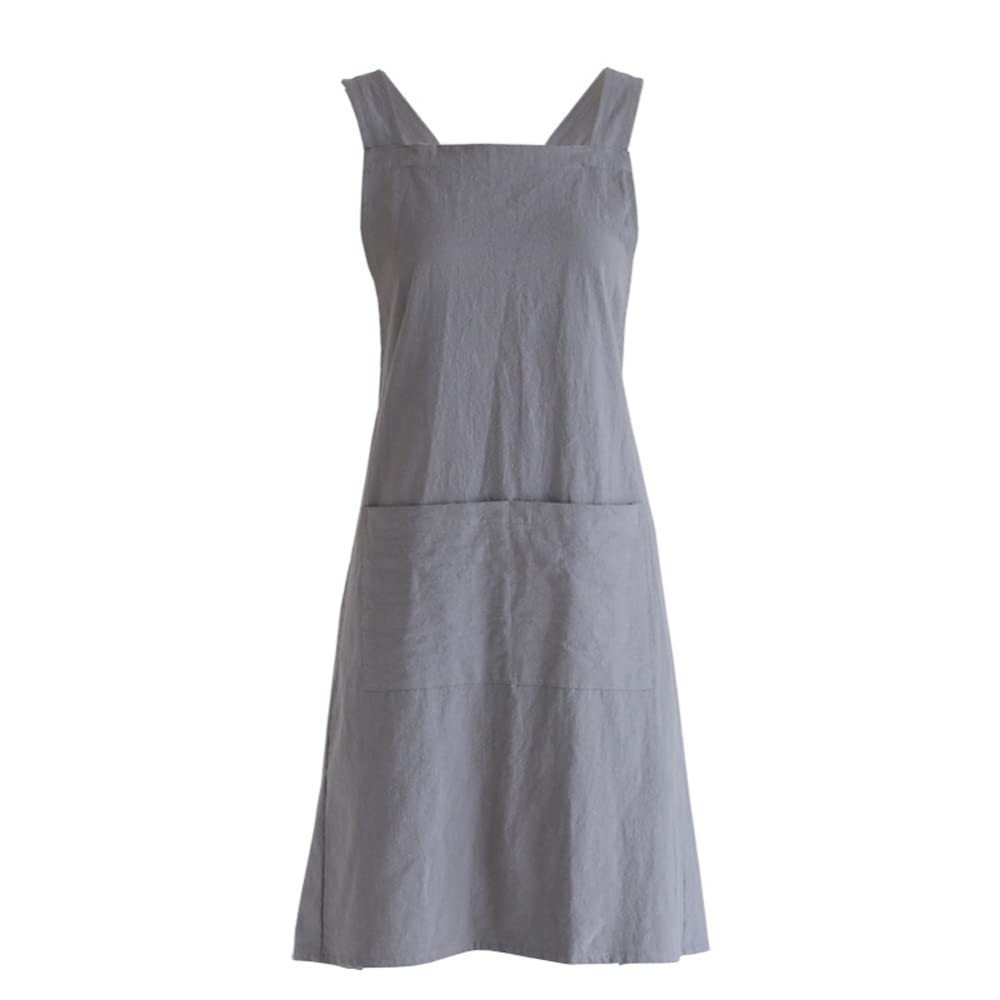 Garvee Küchenschürze Unisex Stile Giapponese Mit Großen Taschen, Schienale Incrociato Für Küche, Giardinaggio, Pittura, 72x90 cm, Grigio
