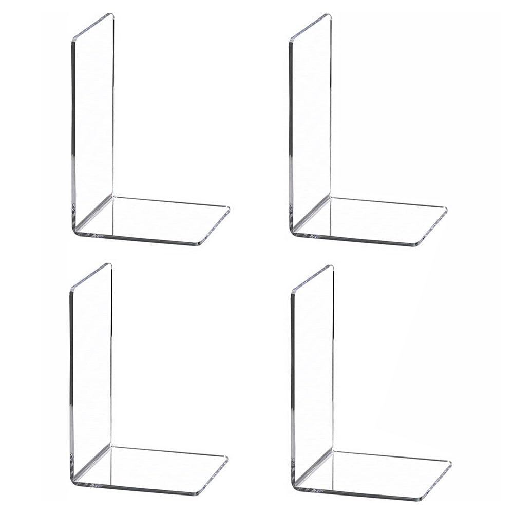 Fermalibri in acrilico Garvee da 4 pezzi, fermalibri trasparenti per scaffali, fermalibri trasparenti per libri, CD, videogiochi, 11,5 cm x 18,5 cm x 11,5 cm, trasparenti