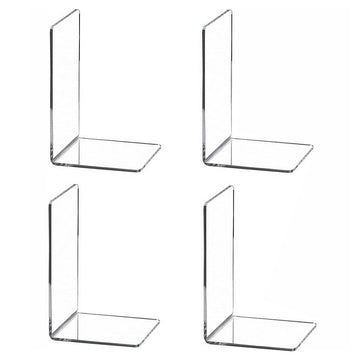 Fermalibri in acrilico Garvee da 4 pezzi, fermalibri trasparenti per scaffali, fermalibri trasparenti per libri, CD, videogiochi, 11,5 cm x 18,5 cm x 11,5 cm, trasparenti