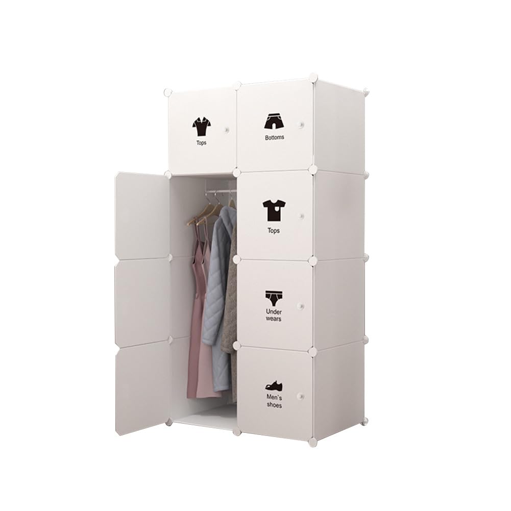 Armadio Garvee composto da 8 cubi con ante e asta appendiabiti per camera da letto 75x47x111cm in plastica nera
