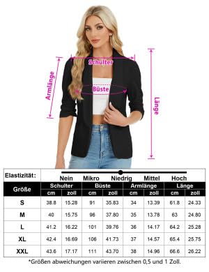 Blazer da donna Garvee, elegante e casual, con apertura frontale, giacca da lavoro, nero, taglia S, vestibilità elegante, tessuto confortevole
