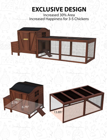 Pollaio in legno Garvee per 3-5 galline con ampio recinto, tetto impermeabile, nido, cassetti, rampa, rosso, resistente alle intemperie, per esterni