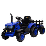 Trattore elettrico per bambini Garvee 12V con rimorchio, musica, clacson e USB, fari, per bambini, multicolore - Blu