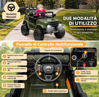 Garvee 12V Auto elettrica per bambini verde militare con LED e Bluetooth per parco giochi, giardino e guida su strada