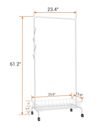 Appendiabiti Garvee con ruote, cestino in metallo, mobile per camera da letto e soggiorno, bianco, resistente