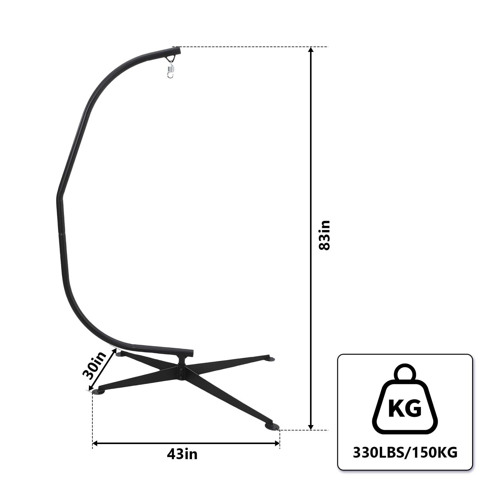 Supporto per amaca in metallo Garvee C-Stand, resistente alle intemperie, base sfalsata con rotazione a 360°, per sedie sospese e sedie a dondolo, capacità di carico di 330 libbre