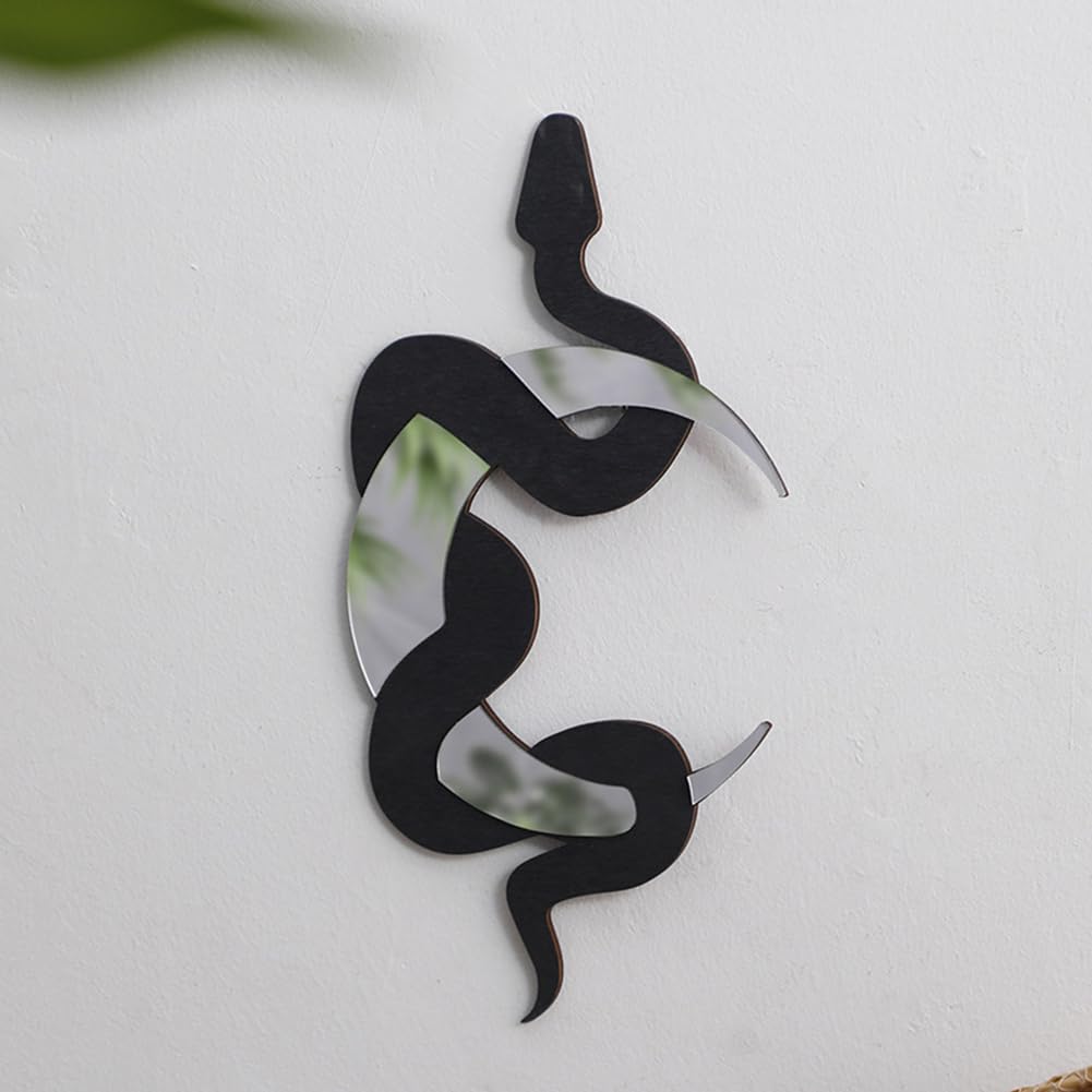 Garvee Boho Wanddeko Schlange Con Specchio Luna, Arte Murale In Legno, Design Mistico, Nero Opaco, Decorazione Moderna Per Soggiorno E Camera