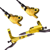 Set freni e disco idraulici Garvee MTB in lega di alluminio a 4 pistoncini per mountain bike, bici elettrica, monopattino, anteriore 800 mm, posteriore 1450 mm - Oro