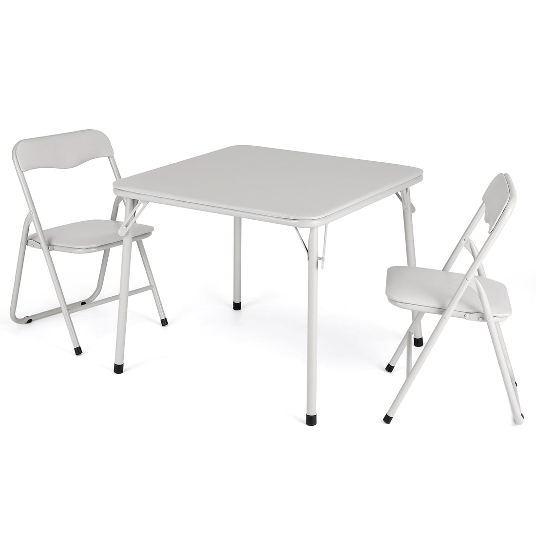 Set tavolo e sedia pieghevoli per bambini Garvee, struttura in metallo, rivestimento in PU, beige, con mangiare e giocare