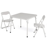 Set tavolo e sedia pieghevoli per bambini Garvee, struttura in metallo, rivestimento in PU, beige, con mangiare e giocare