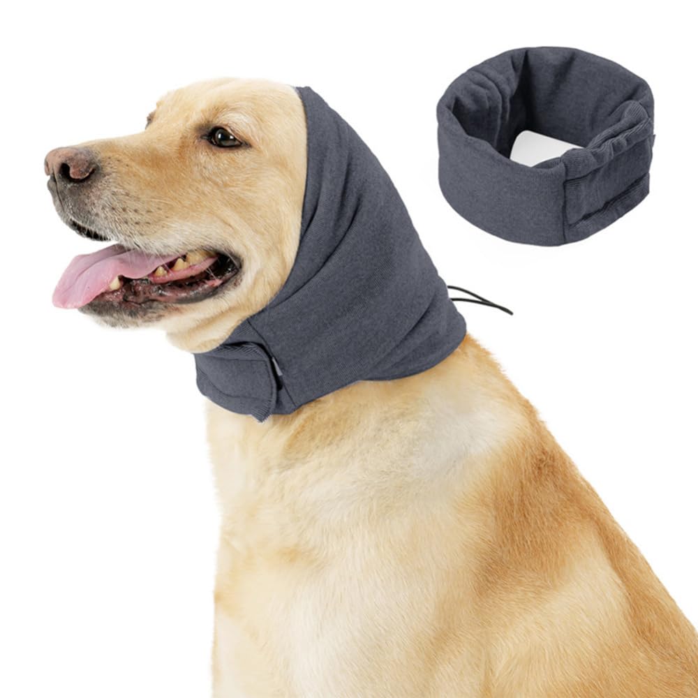 Paraorecchie morbidi per cani Garvee con riduzione del rumore e fascia calmante per animali domestici, grigio scuro