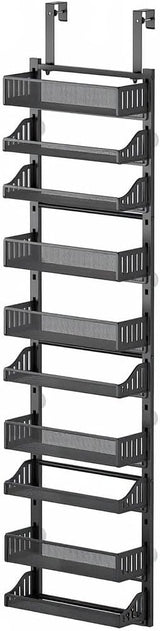 Porta spezie da appendere alla porta Garvee, portaoggetti da appendere alla porta a 10 ripiani, portaoggetti da appendere alla porta in metallo con ganci, organizer da appendere per cucina, dispensa, soggiorno, 41,5 x 13 x 154 cm, nero - Nero