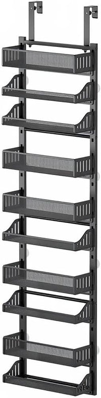 Porta spezie da appendere alla porta Garvee, portaoggetti da appendere alla porta a 10 ripiani, portaoggetti da appendere alla porta in metallo con ganci, organizer da appendere per cucina, dispensa, soggiorno, 41,5 x 13 x 154 cm, nero