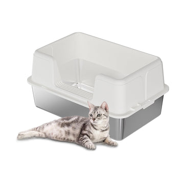Lettiera per gatti Garvee in acciaio inox con coperchio, extra large, bordi alti, antigraffio, tappetino antiscivolo per uso domestico