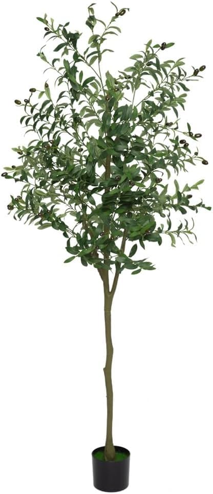 Albero di ulivo artificiale Garvee da 6 piedi con foglie e frutti realistici per la decorazione di soggiorno, camera da letto e ufficio, 180 cm, verde