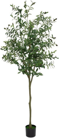 Albero di ulivo artificiale Garvee da 6 piedi con foglie e frutti realistici per la decorazione di soggiorno, camera da letto e ufficio, 180 cm, verde