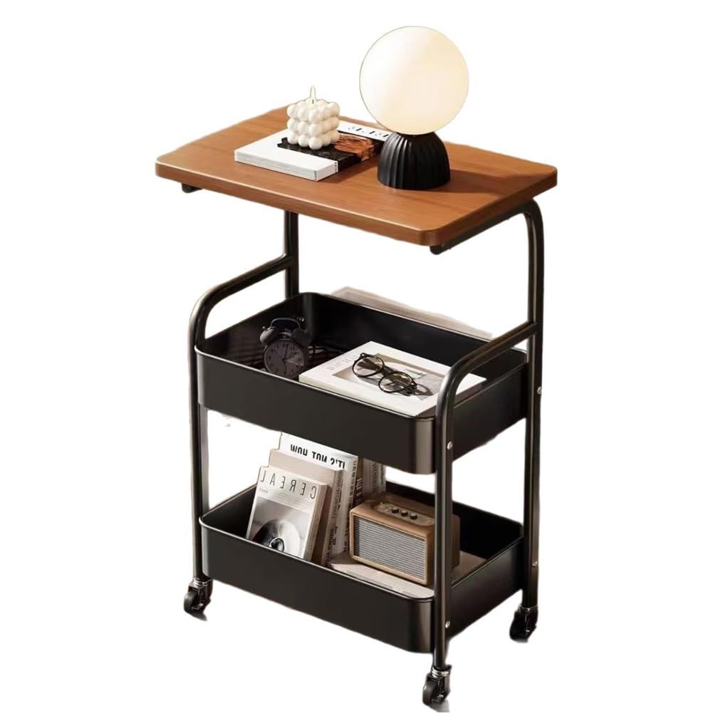 Carrello Garvee a 3 ripiani con piano in legno, struttura in metallo, 3 ripiani, 4 ruote con freni per cucina e ufficio, 16.5"x11.8", nero