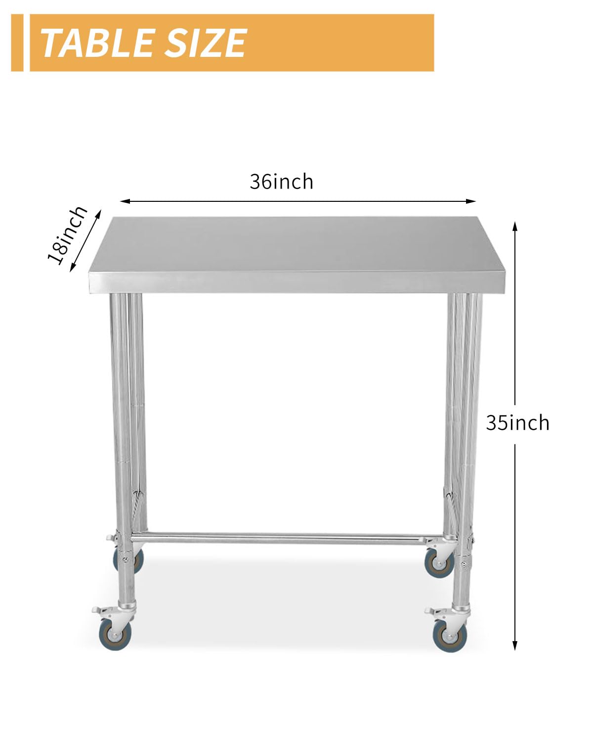 Tavolo da lavoro in acciaio inox Garvee 45.7x91.4 cm con ruote per cucina e officina, stabile, mobile, antiruggine, ergonomico, versatile