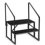Scala Garvee con Corrimano 2 Gradini, Capacità 300 kg, Acciaio al Carbonio, Antiscivolo, per Camper e Spa, Doppio Corrimano, Rinforzata - Nero