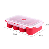 Vassoio per congelatore in silicone Garvee a 4 celle per zuppe, brodo e salse, 4 cubetti con coperchi, conservazione degli alimenti, rosso