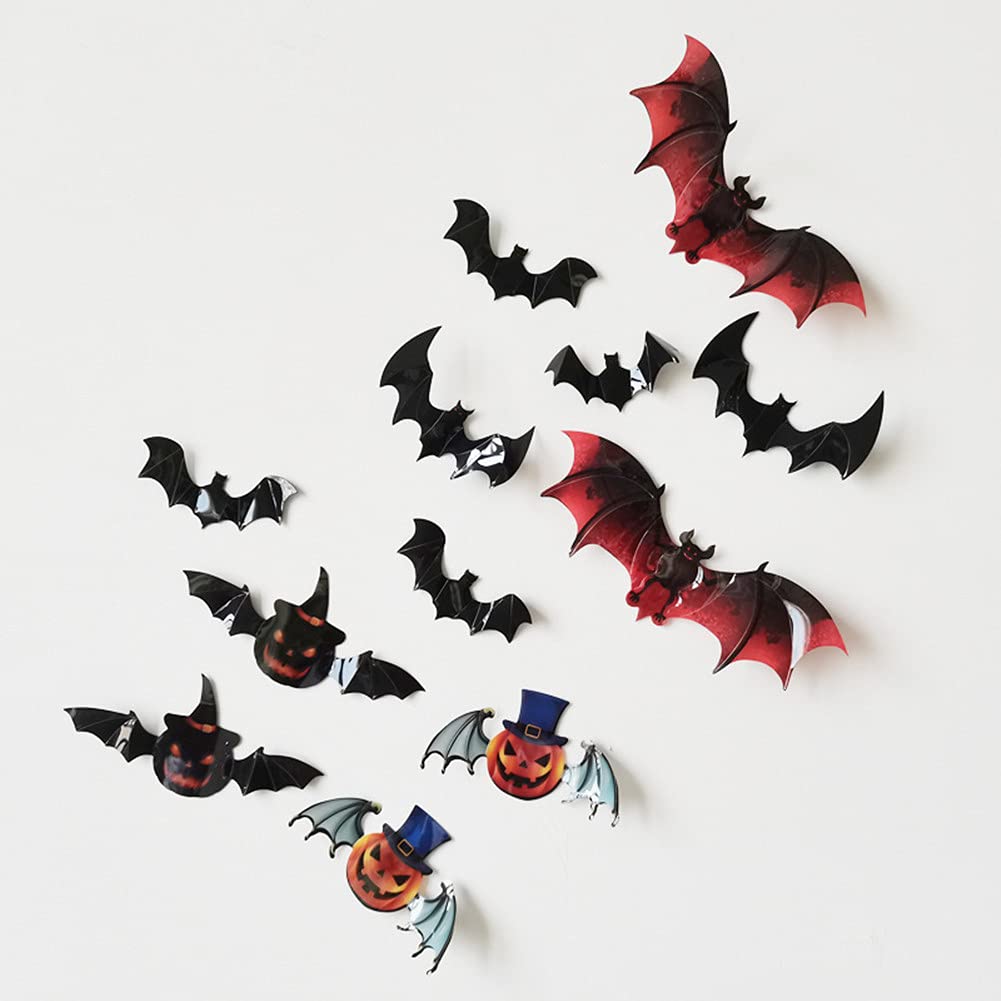 GARVEE 60 pezzi di adesivi murali in PVC con pipistrelli per decorazioni di Halloween, per camera da letto, esterno, veranda, finestra, aula, nero