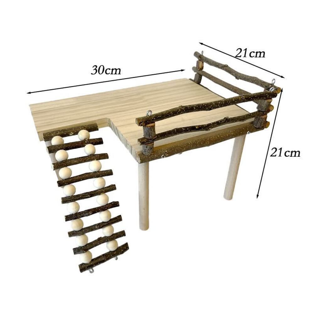 Piattaforma in legno per criceti Garvee con scala per attività di arrampicata, motivo orso dorato, per piccoli animali da parco giochi