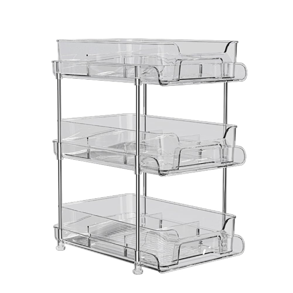 Garvee Organizer trasparente per bagno con divisori regolabili in PET e acciaio inossidabile per cucina e bagno Trasparente e robusto