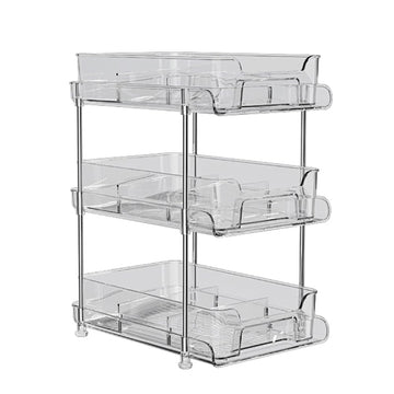 Garvee Organizer trasparente per bagno con divisori regolabili in PET e acciaio inossidabile per cucina e bagno Trasparente e robusto