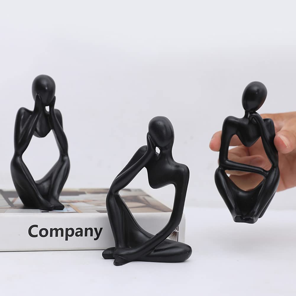 Garvee Set di 3 statue di pensatori astratti in miniatura, sculture in resina moderne nere