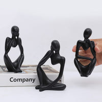 Garvee Set di 3 statue di pensatori astratti in miniatura, sculture in resina moderne nere