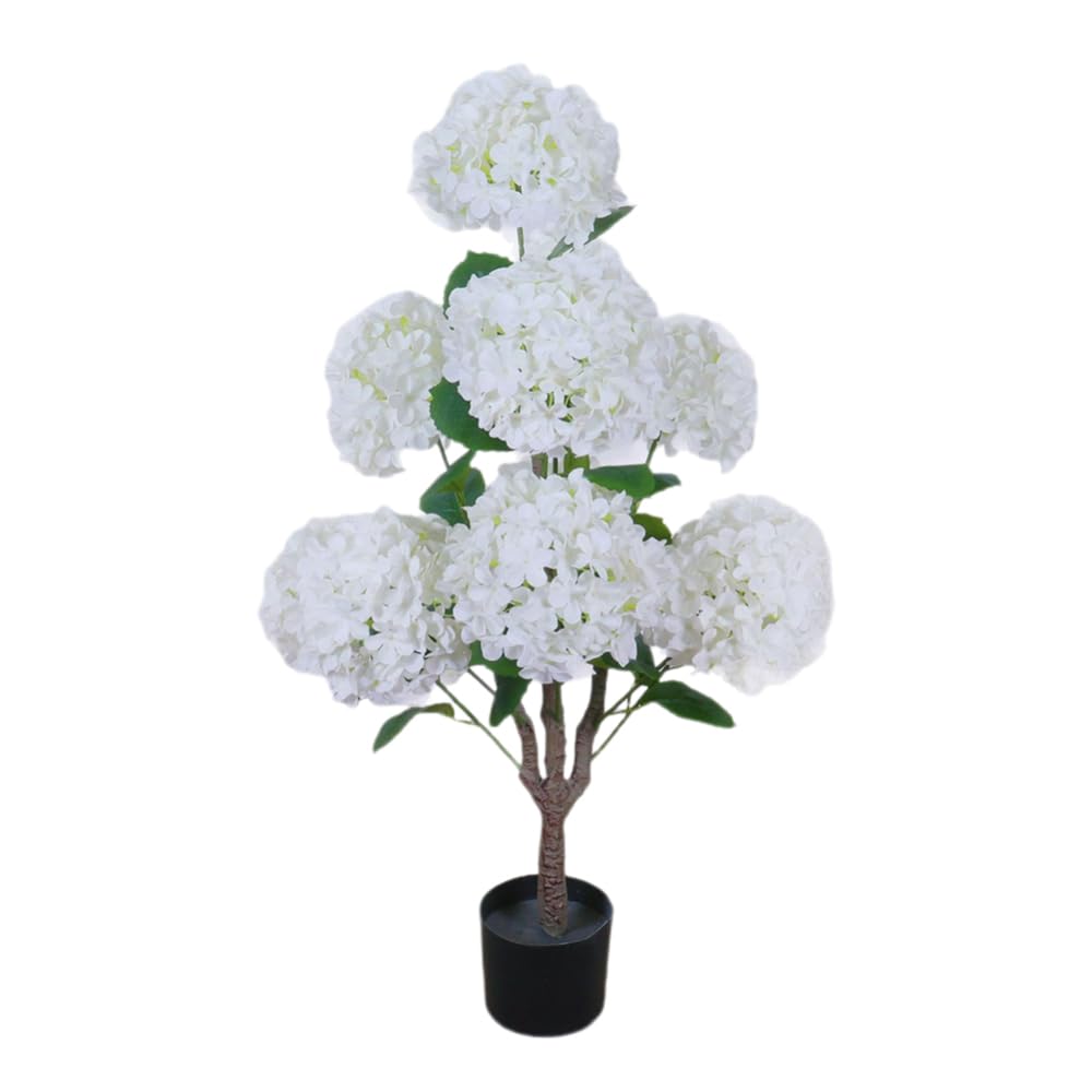 Albero di ortensia artificiale Garvee da 90 cm con robusto vaso di cemento per matrimoni e ufficio, bianco realistico