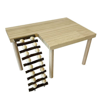 Piattaforma in legno per criceti Garvee con scala di arrampicata per gabbia per roditori, ratti, porcellini d'India, uccelli, stile 2, stabile, legno naturale