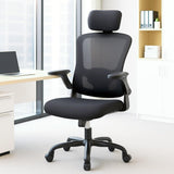Sedile con supporto ergonomico Garvee con supporto lombare regolabile e poggiatesta, braccioli pieghevoli, rete traspirante, girevole, arrotolabile, nera, per ufficio e gaming - Nero