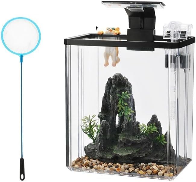 Kit per acquario piccolo Garvee da 2,6 galloni per pesci Betta con luce LED, generatore di ossigeno, acrilico, filtro silenzioso per ufficio e casa, trasparente