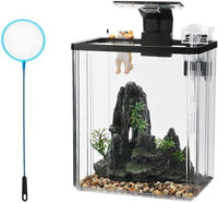 Kit per acquario piccolo Garvee da 2,6 galloni per pesci Betta con luce LED, generatore di ossigeno, acrilico, filtro silenzioso per ufficio e casa, trasparente