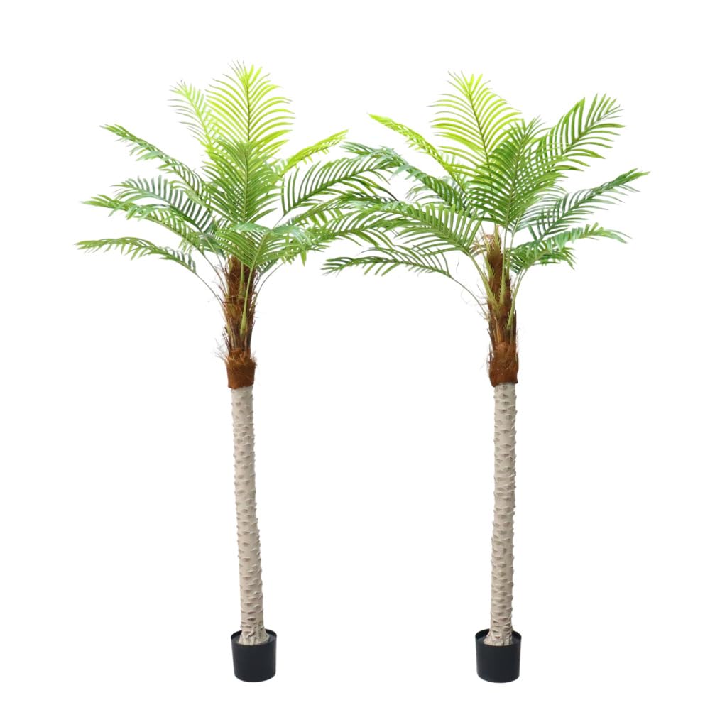 Palma artificiale Garvee da 2 metri con 15 tronchi, aspetto realistico della corteccia, foglie rinforzate in metallo, robusto vaso in cemento per uso interno ed esterno, verde