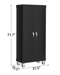Mobiletto mobile con serratura Garvee da 72 pollici con 2 ante, 4 ripiani regolabili, acciaio, design della porta con pannello forato, officina mobile per carichi pesanti, nero