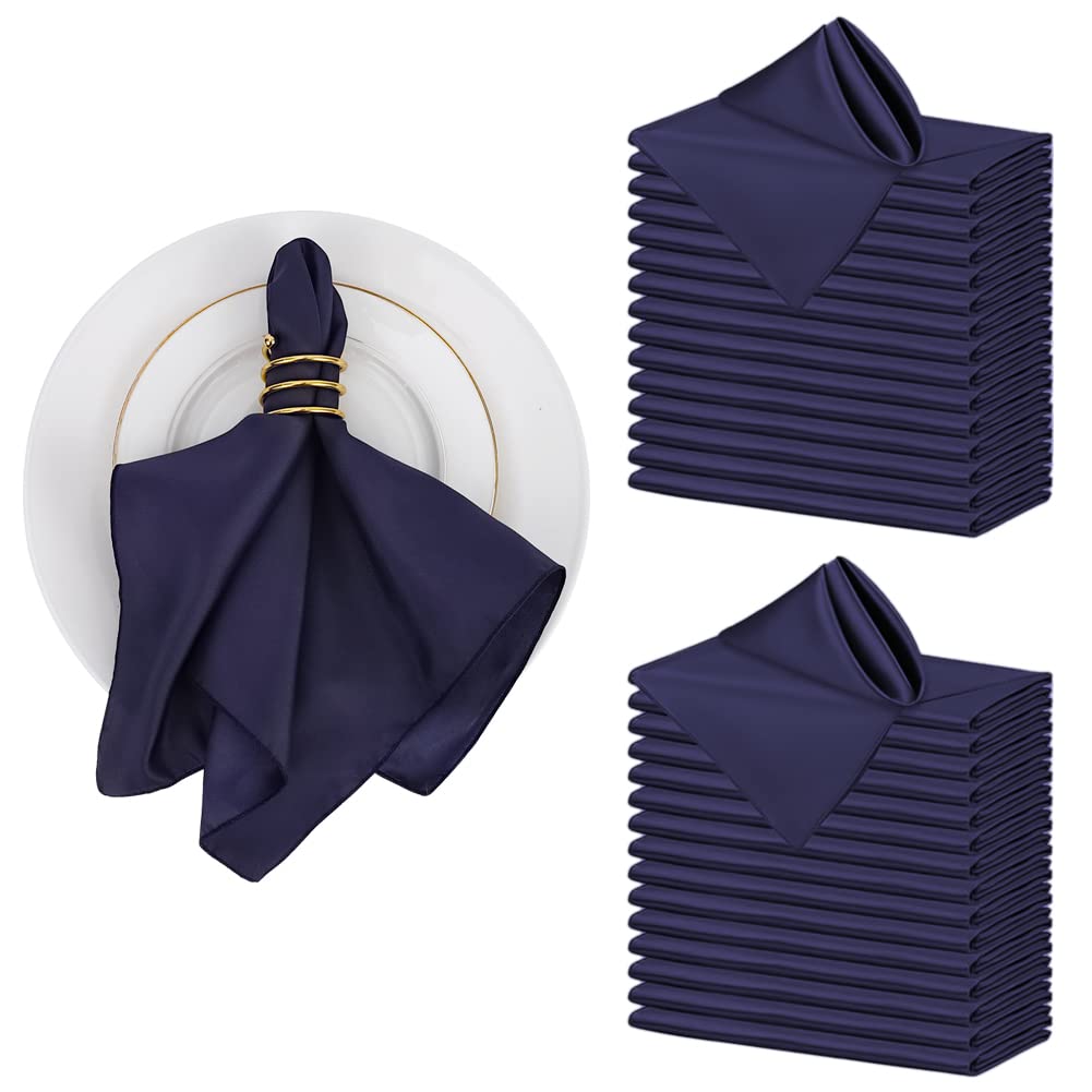 Tovaglioli di raso Garvee, confezione da 30, blu navy, quadrati, 17x17 pollici, morbidi, lavabili, per matrimoni, banchetti, feste, decorazioni da tavola