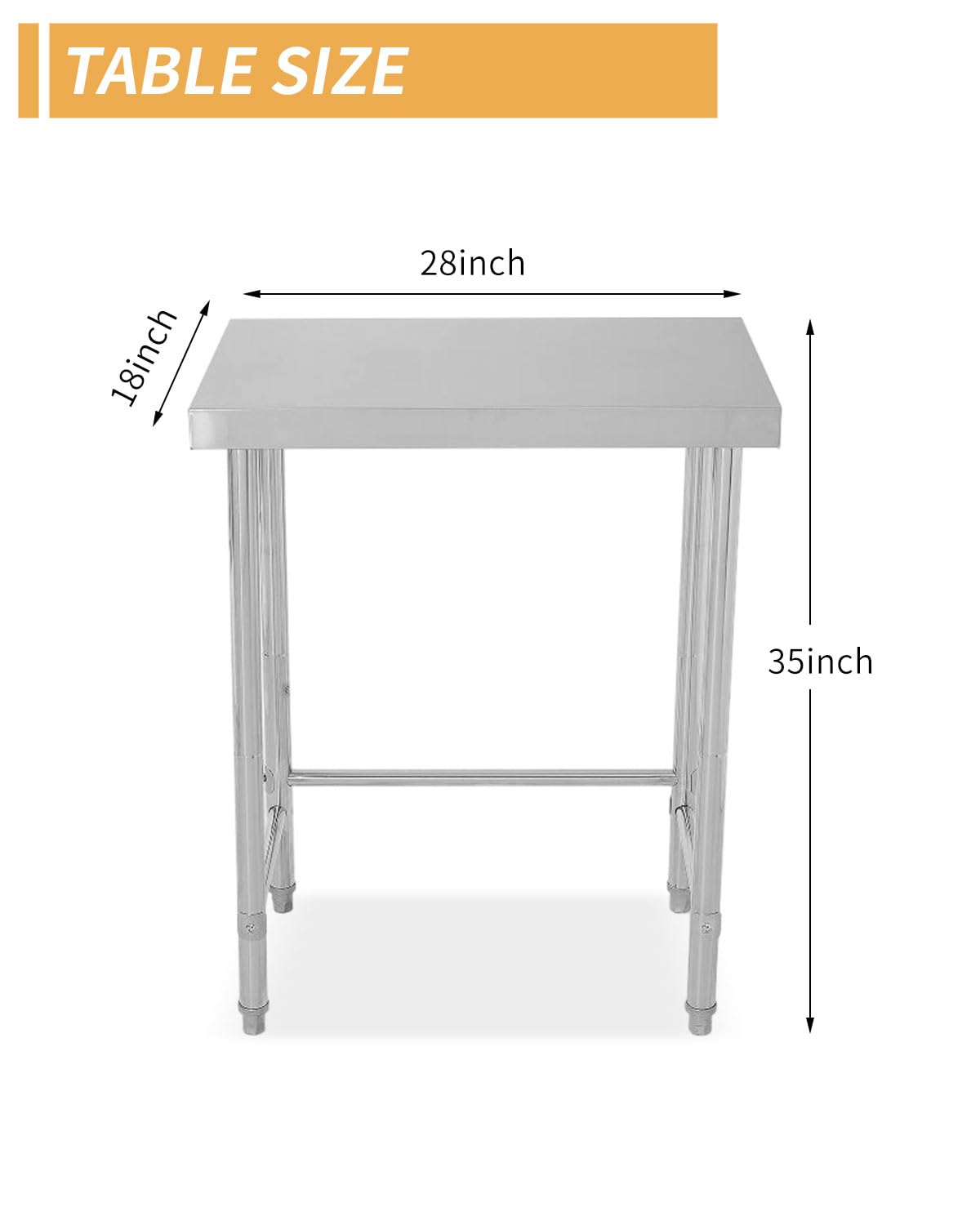 Tavolo da lavoro in acciaio inossidabile Garvee 18x28 pollici con gambe fisse robuste per cucina e officina, argento