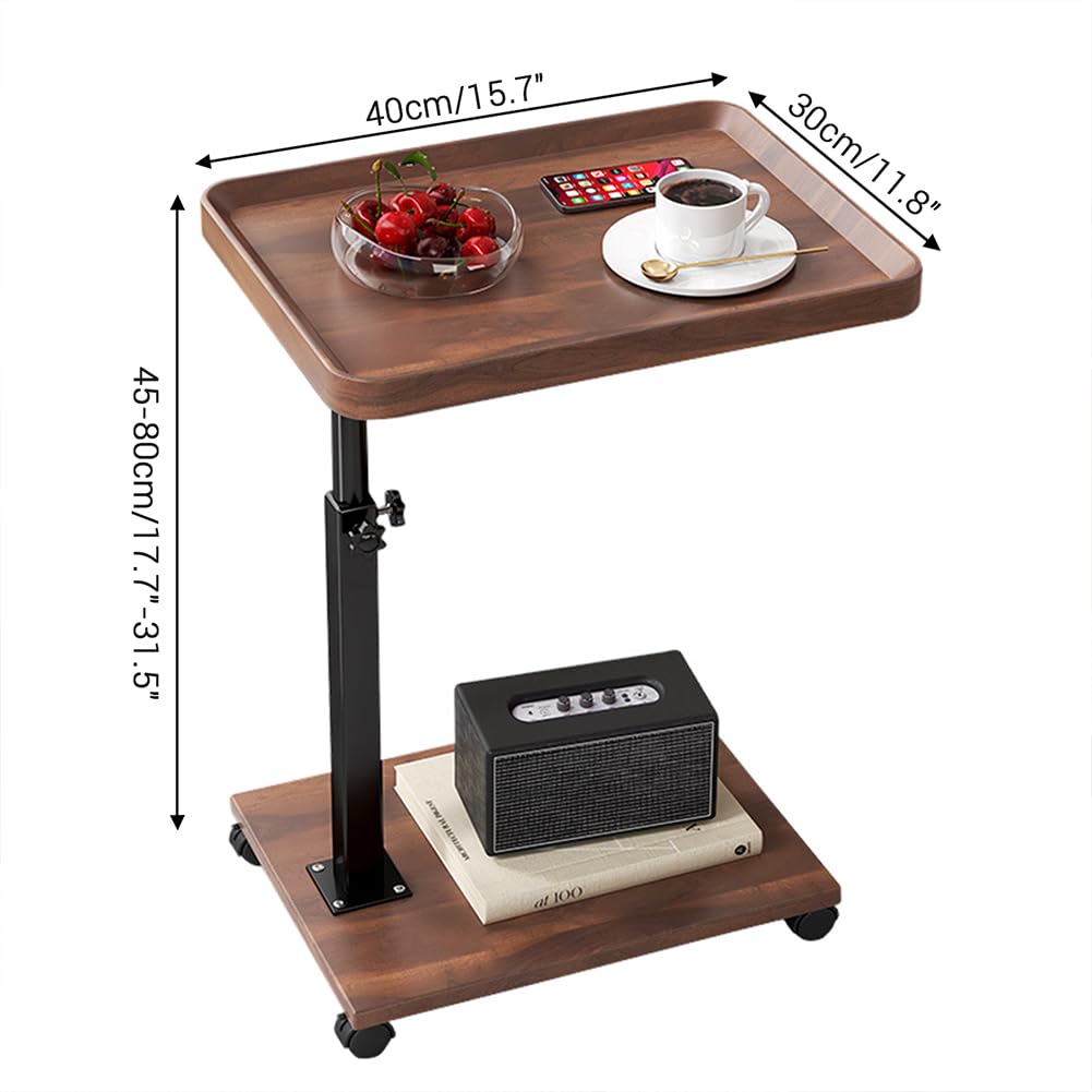 Tavolino laterale Garvee a forma di C, altezza regolabile con ruote, per soggiorno e camera da letto, legno e metallo, pieghevole, salvaspazio