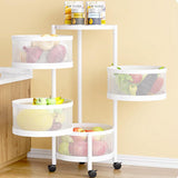 Carrello Garvee a 4 ripiani, cesto rotondo per frutta, portaverdure, carrello da cucina con ruote per cucina, bagno, soggiorno, 75 x ø30 cm, bianco - Bianco