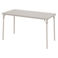 Tavolo pieghevole Garvee a 4 gambe, portatile, pieghevole, gambe in metallo, piano in similpelle, beige, per uso interno ed esterno