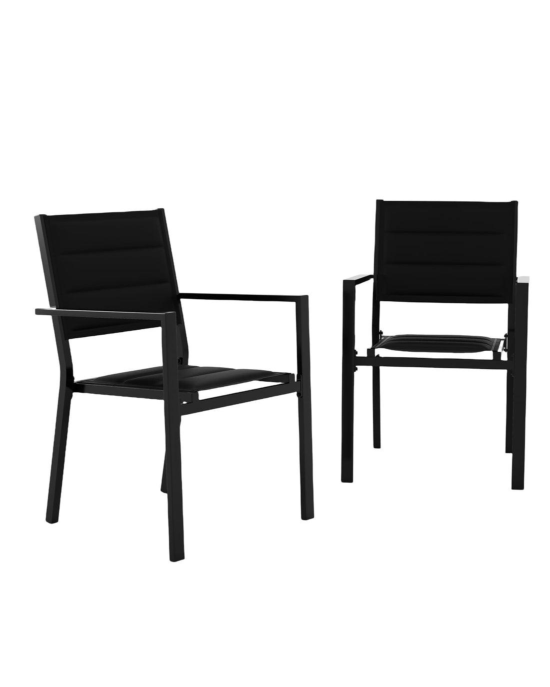 Sedie da pranzo da giardino Garvee impilabili in metallo, 2 pezzi, con textilene resistente ai raggi UV, per giardino e terrazza, leggere, resistenti alle intemperie, struttura in alluminio, nere