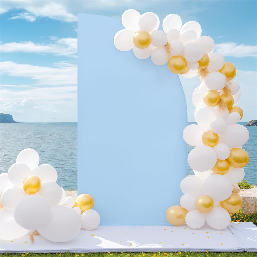 Garvee Copertura per arco nuziale 5 piedi Elastico in spandex con parte superiore a mezzaluna, riutilizzabile per decorazioni per matrimoni, compleanni e feste, bianco