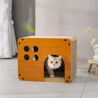 Tiragraffi Garvee 2 in 1 con cartone ondulato rimovibile, cuccia per gatti di piccola e media taglia, 46 cm in legno e cartone, marrone