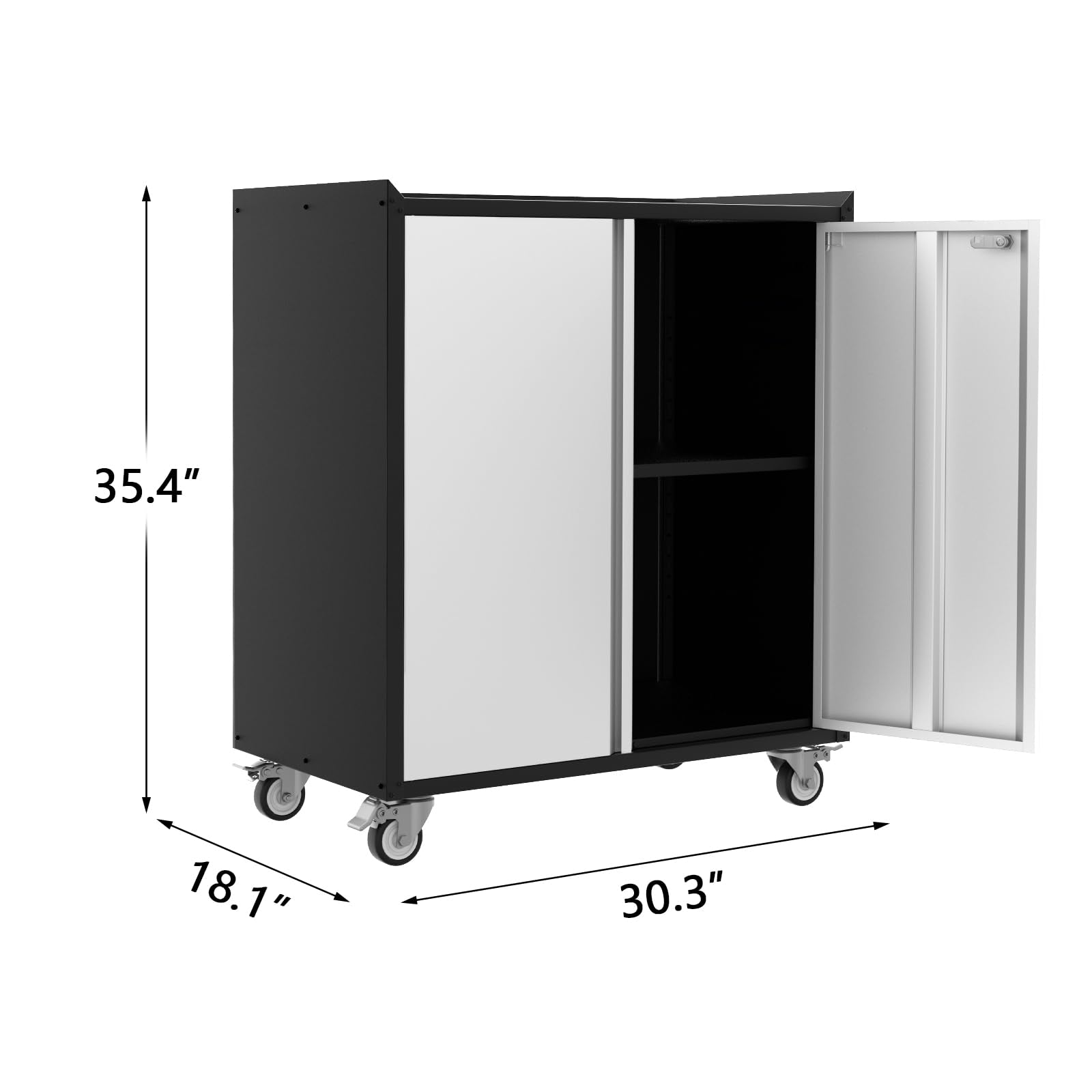 Armadio portaoggetti per garage Garvee Heavy Duty con ruote, ripiani regolabili, porte con serratura, acciaio antiruggine, mobile, sicuro, officina, ufficio