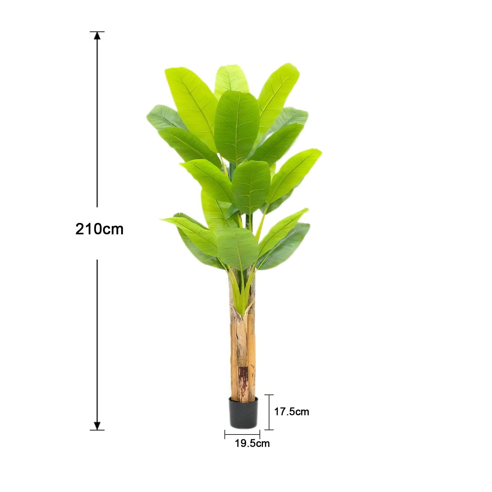Banano artificiale Garvee con foglie grandi, corteccia naturale, vaso stabile per soggiorno e ufficio, 1,9-2,1 metri, verde